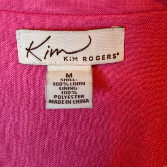 Kim Rogers Womens Size M 100% Linen Blazer Short‎ Pink Long Sleeve Lined Office - Picture 8 of 9